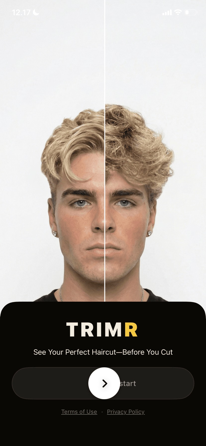 TRIMR analyzing a face shape and ranking the top 3 haircuts